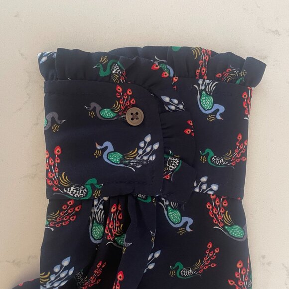 Loft‎ Navy Peacock Print Blouse, Long-Sleeve, Button-down, Large, 453560 - Picture 3 of 8